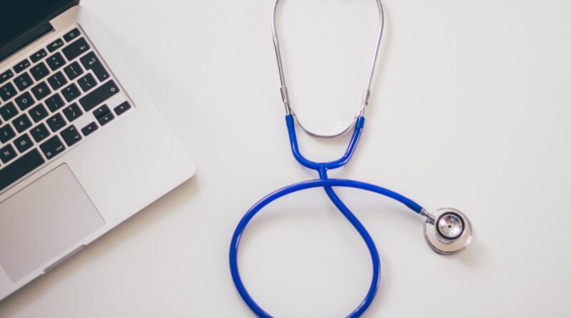 computer desk laptop stethoscope
