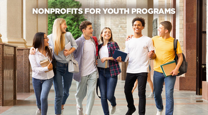 Group of young adults and youth with a caption: Nonprofits for Youth Program.