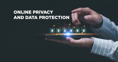 Black background with a man's hand choosing form a number of online platforms that need data protection.