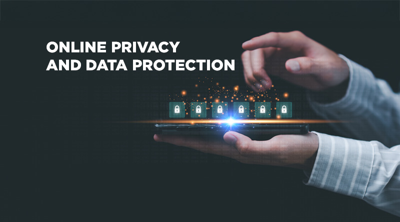 Black background with a man's hand choosing form a number of online platforms that need data protection.
