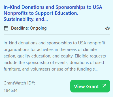 This image shows an example of a GrantWatch grant card.
