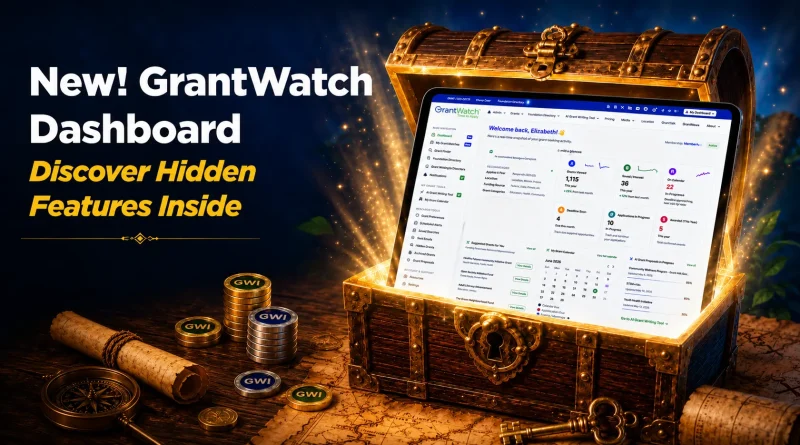 New GrantWatch Dashboard showcasing grant management tools, grant tracking, funding opportunity organization, application calendars, saved grants, and workflow features designed to help nonprofits, businesses, researchers, and grantseekers manage grants more efficiently.